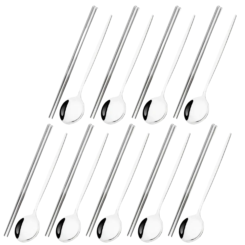 Set of 18 sleek stainless steel chopsticks and spoons with matching black handles from black gold flatware set