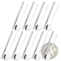 Set of 18 sleek stainless steel chopsticks and spoons with matching black handles from black gold flatware set
