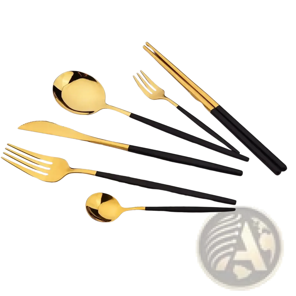 Black gold flatware set 18pcs stainless steel two-tone gold and black modern cutlery set for elegant dining