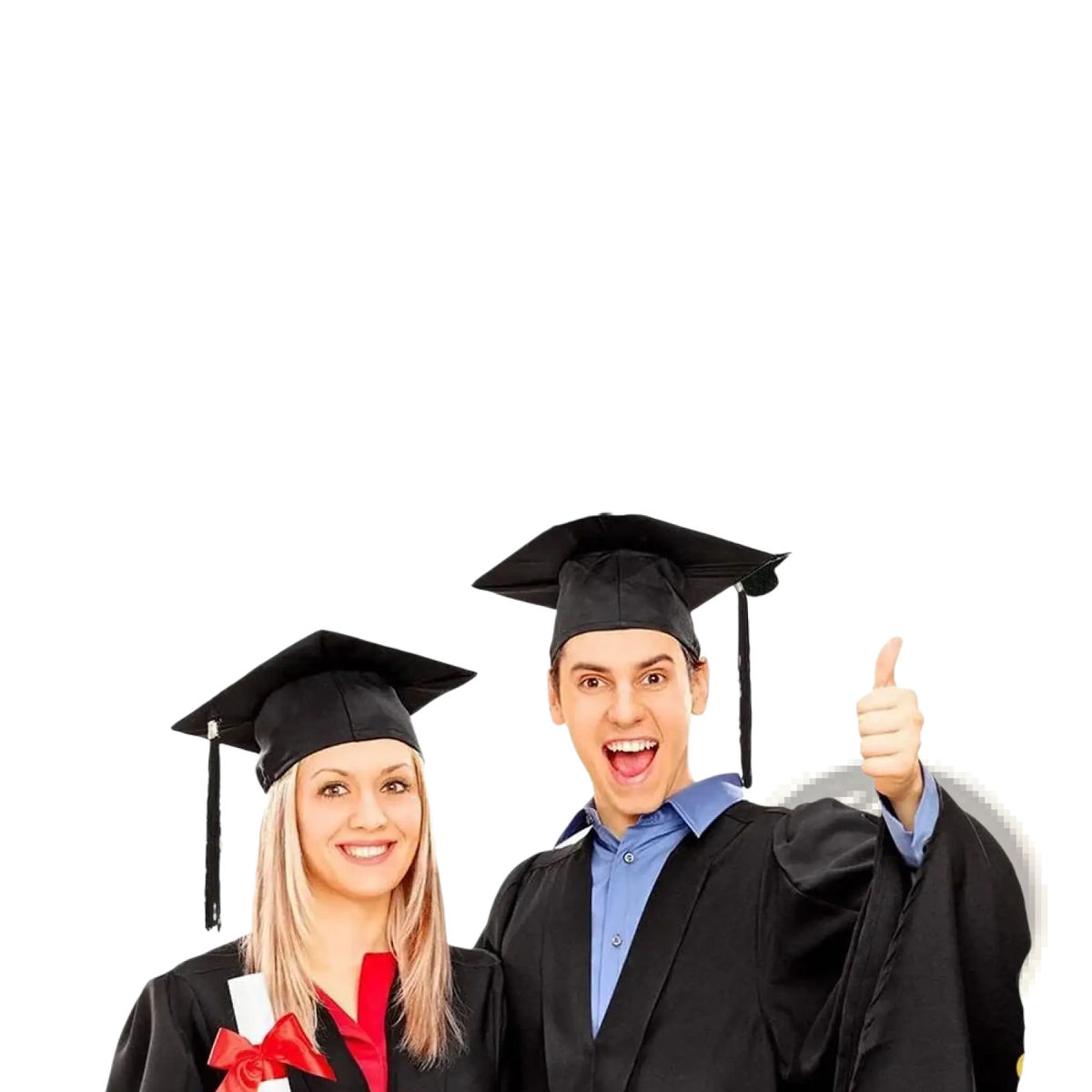 Black gold happy graduation banner features black glittery lettering with graduation caps and gold stars for celebrations