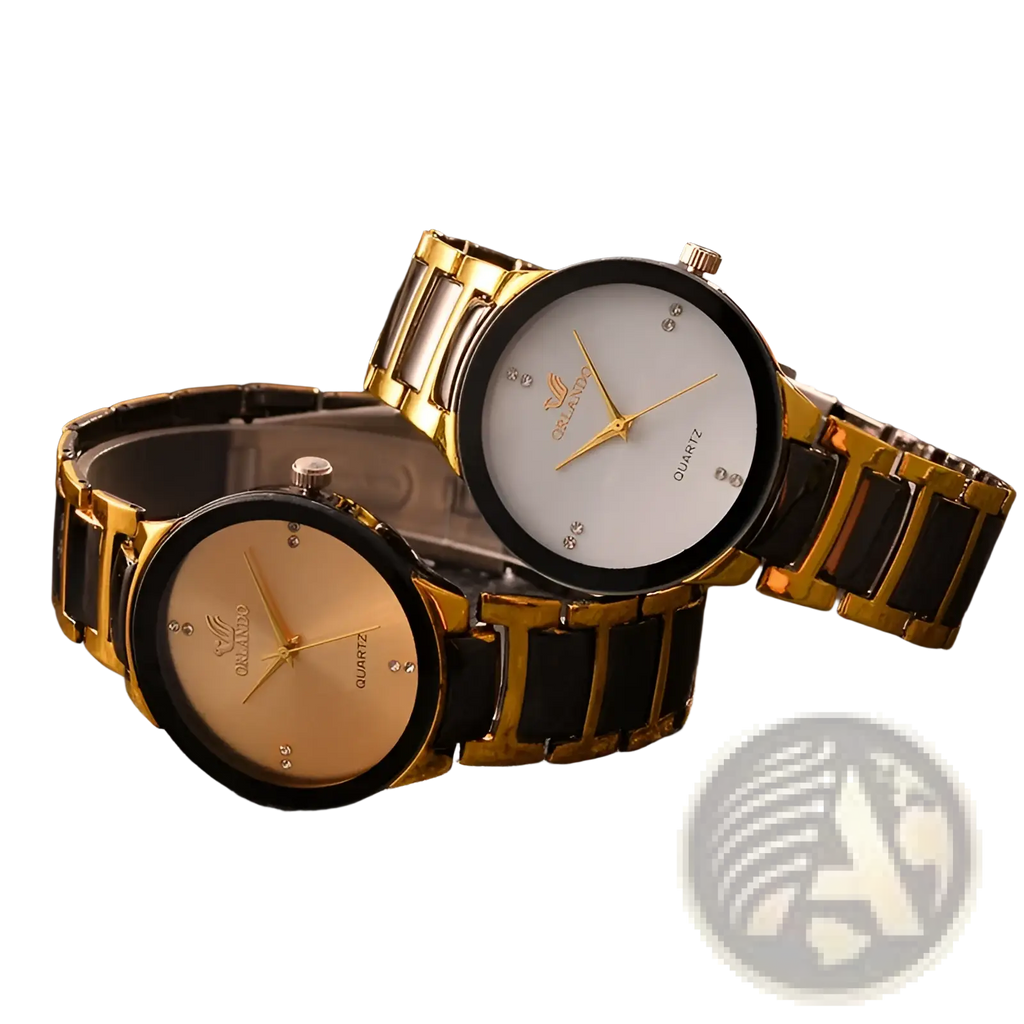 Black gold quartz men watch ceramic steel with gold and black ceramic case, white and gold dial, diamond hour markers