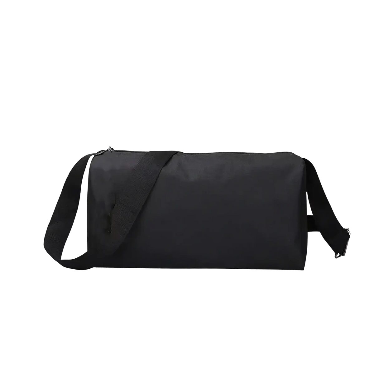 Black nylon gym duffel bag with adjustable shoulder strap for sports yoga travel and luggage use