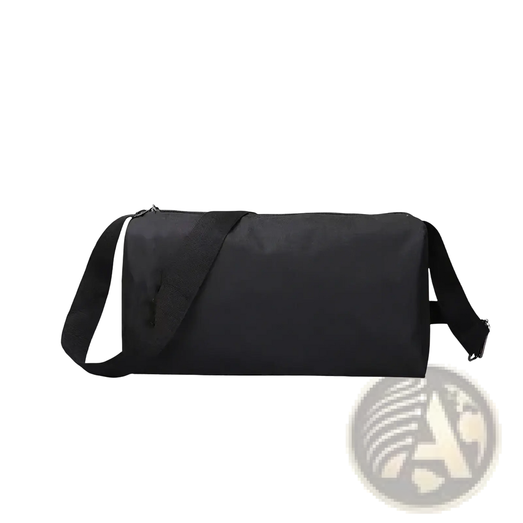 Black nylon gym duffel bag with adjustable shoulder strap for sports yoga travel and luggage use