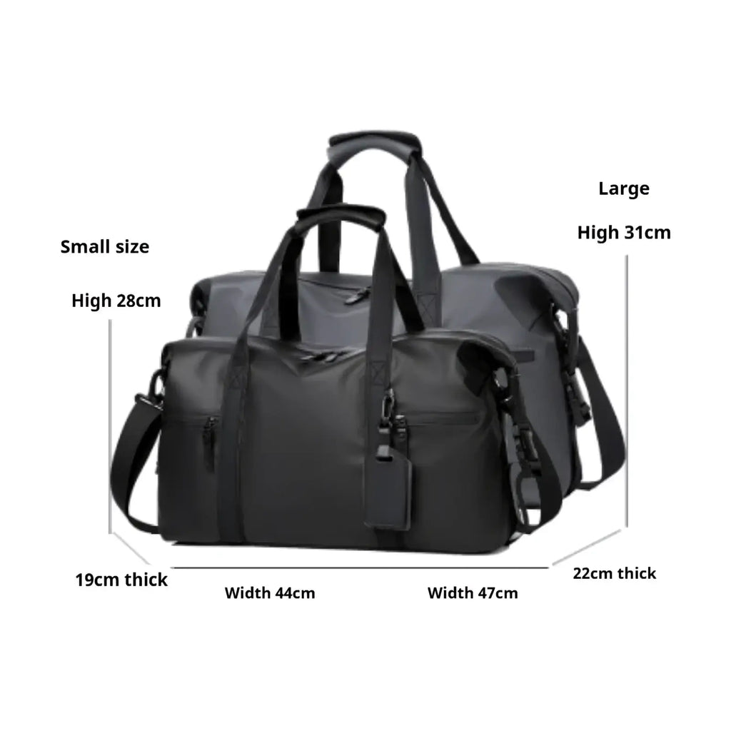 Black gym duffel bag made of durable nylon with reinforced handles and detachable shoulder strap for travel fitness gear