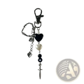Black heart dagger keychain featuring silver-toned metal charms and beads with a dagger charm accessory