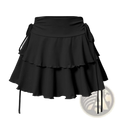 Black high waist ruffle mini skirt in tiered design with side ties and fitted waistband for stylish wear