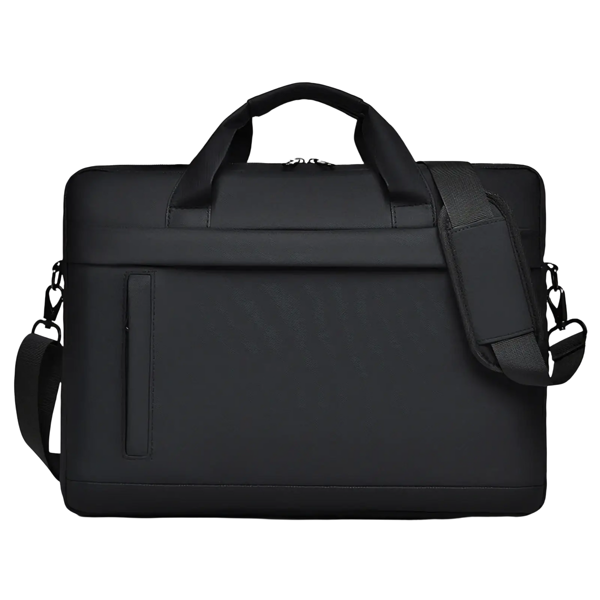 Black laptop tote bag business briefcase with sleek minimalist design and durable fabric construction