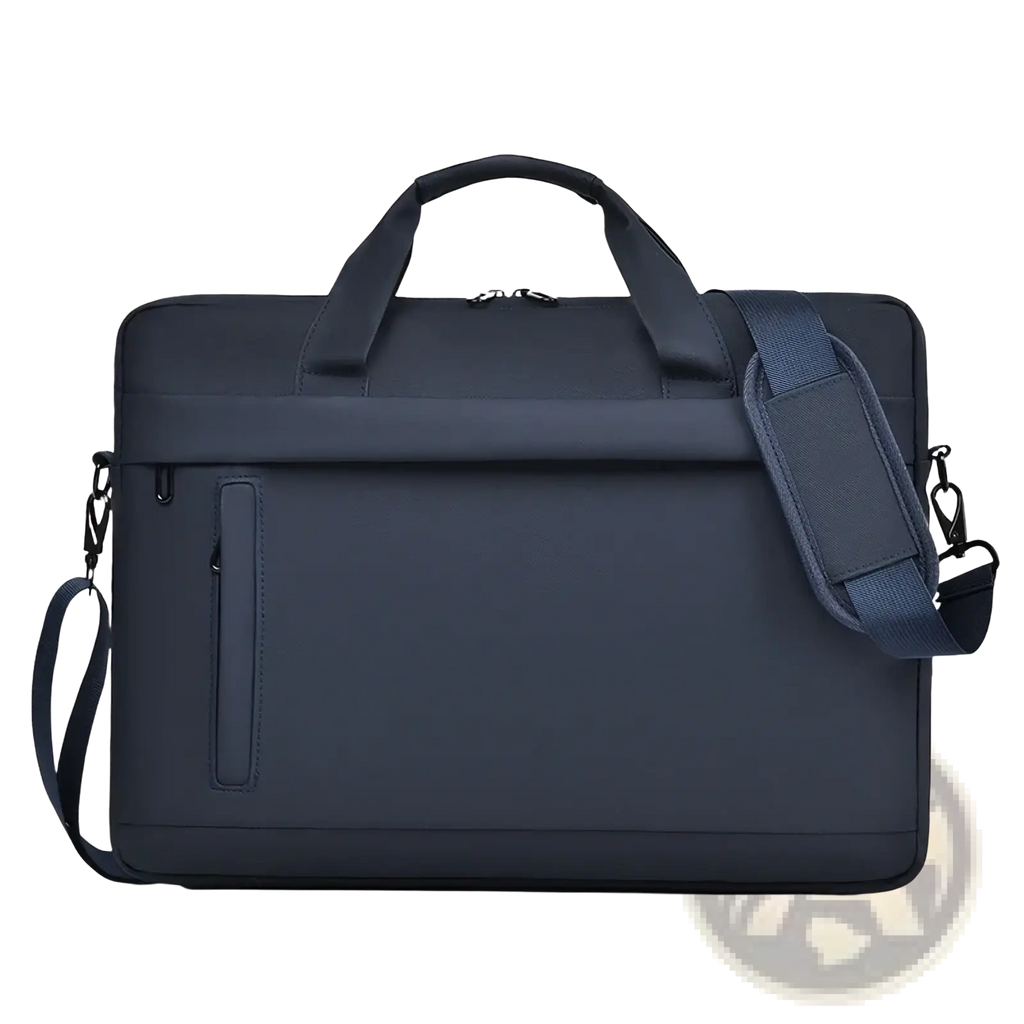 Dark navy blue laptop tote bag business briefcase with sleek minimalist design and adjustable shoulder strap