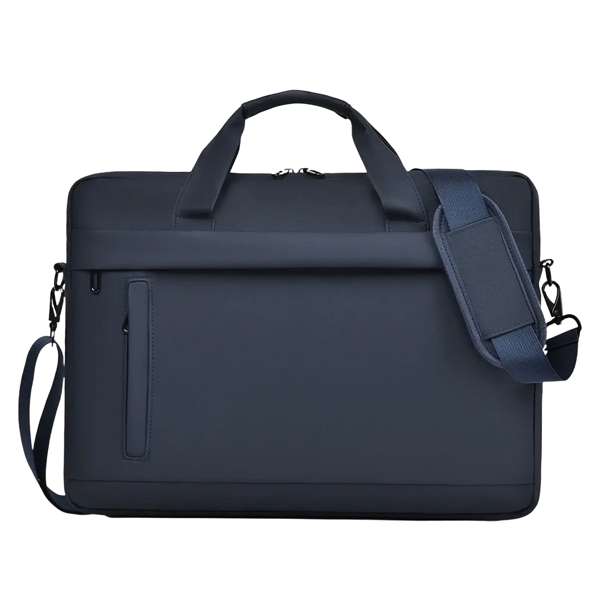 Dark navy blue laptop tote bag business briefcase with sleek minimalist design and adjustable shoulder strap