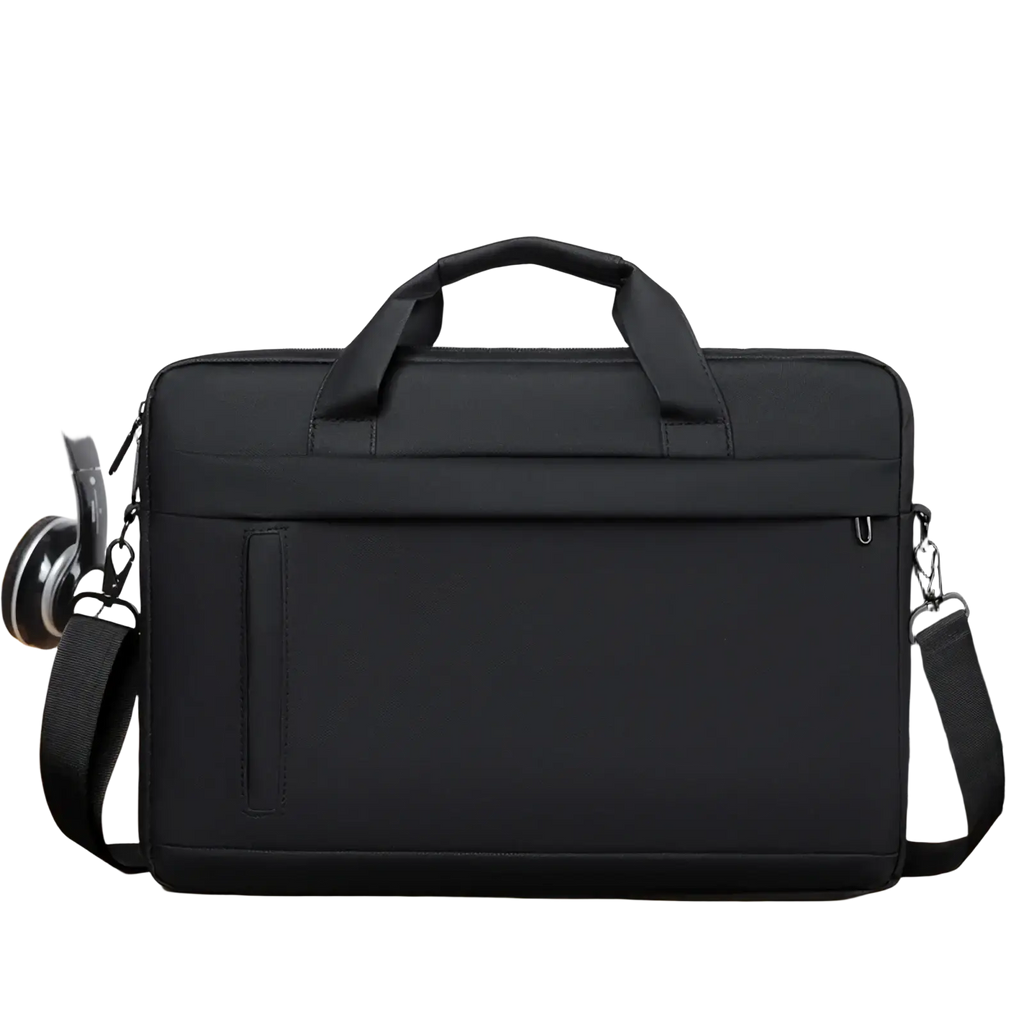 Black laptop tote bag business briefcase made of nylon with top handle and adjustable shoulder strap for professionals