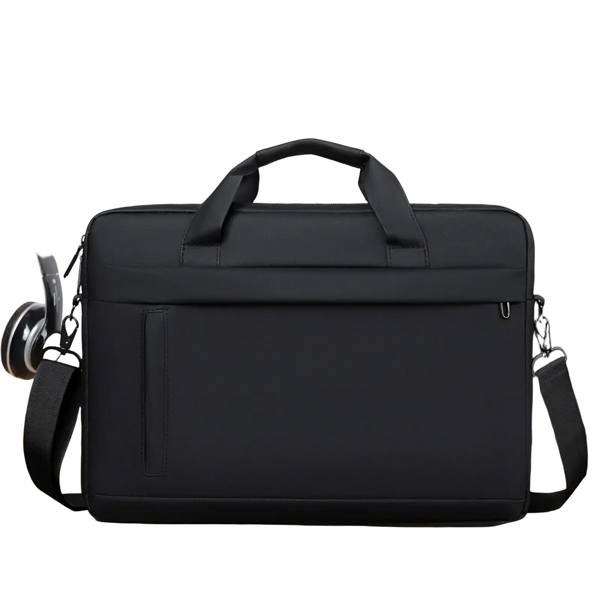 Black laptop tote bag business briefcase made of nylon with top handle and adjustable shoulder strap for professionals