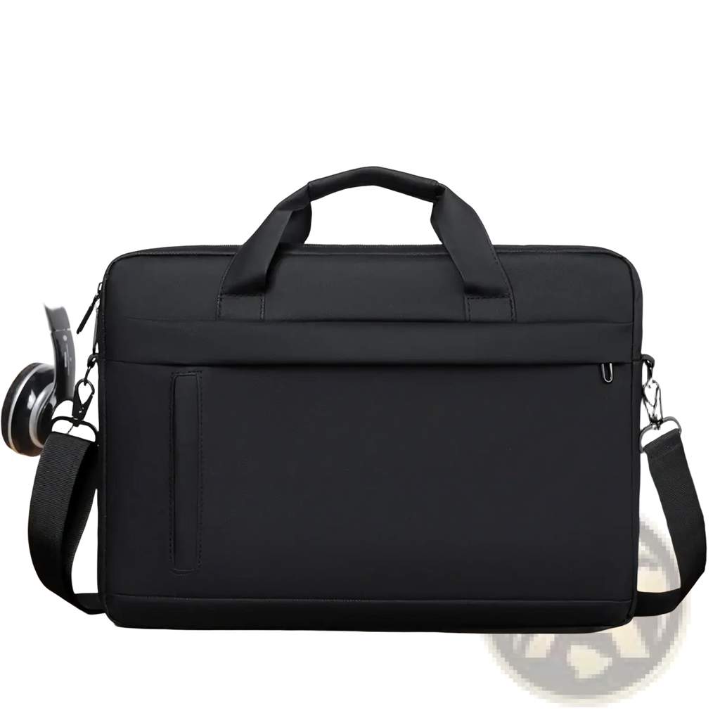Black laptop tote bag business briefcase made of nylon with top handle and adjustable shoulder strap for professionals