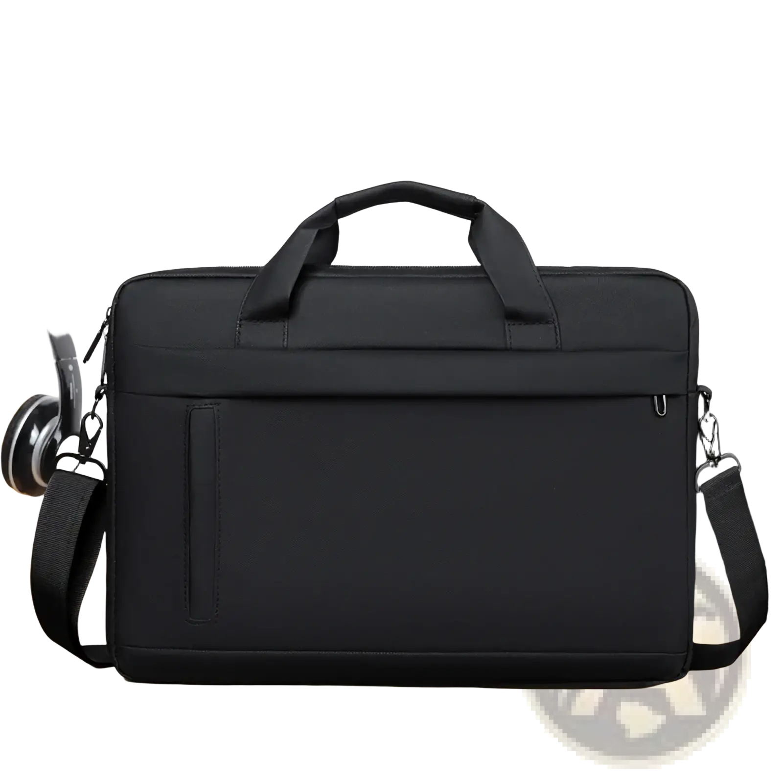 Black laptop tote bag business briefcase made of nylon with top handle and adjustable shoulder strap for professionals
