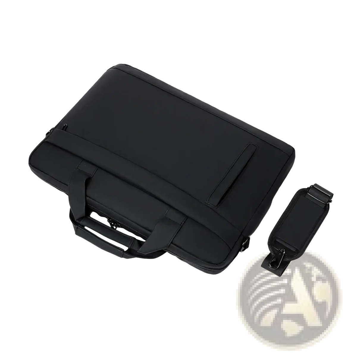 Black laptop tote bag business briefcase with a sleek minimalist design and matching detachable shoulder strap