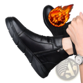 Black leather high top boots with chunky sole featuring thick sole and side zipper in a sleek design