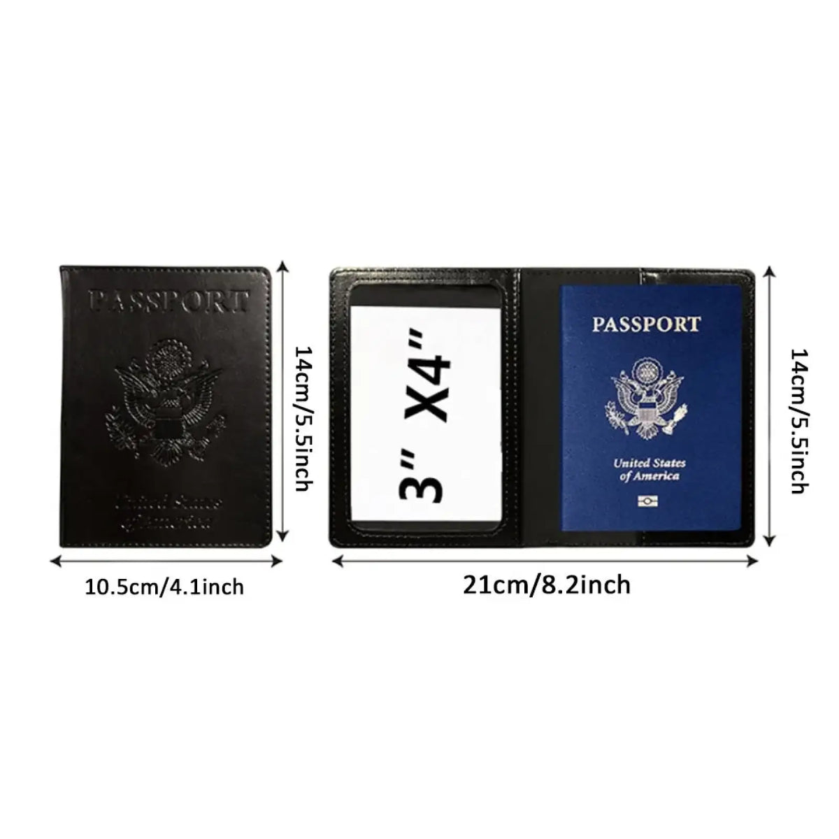 Black leather rfid blocking passport holder with embossed us on the back side for secure travel use