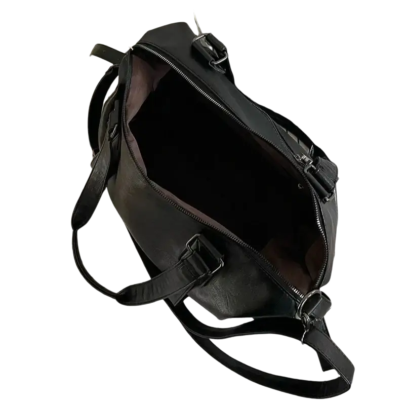 Black leather tote bag 40cm thickness 14cm with adjustable straps and zipper hidden bag design for secure closure