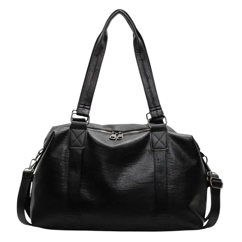 Black leather tote bag 40cm thickness 14cm with dual top handles and detachable shoulder strap zipper hidden bag