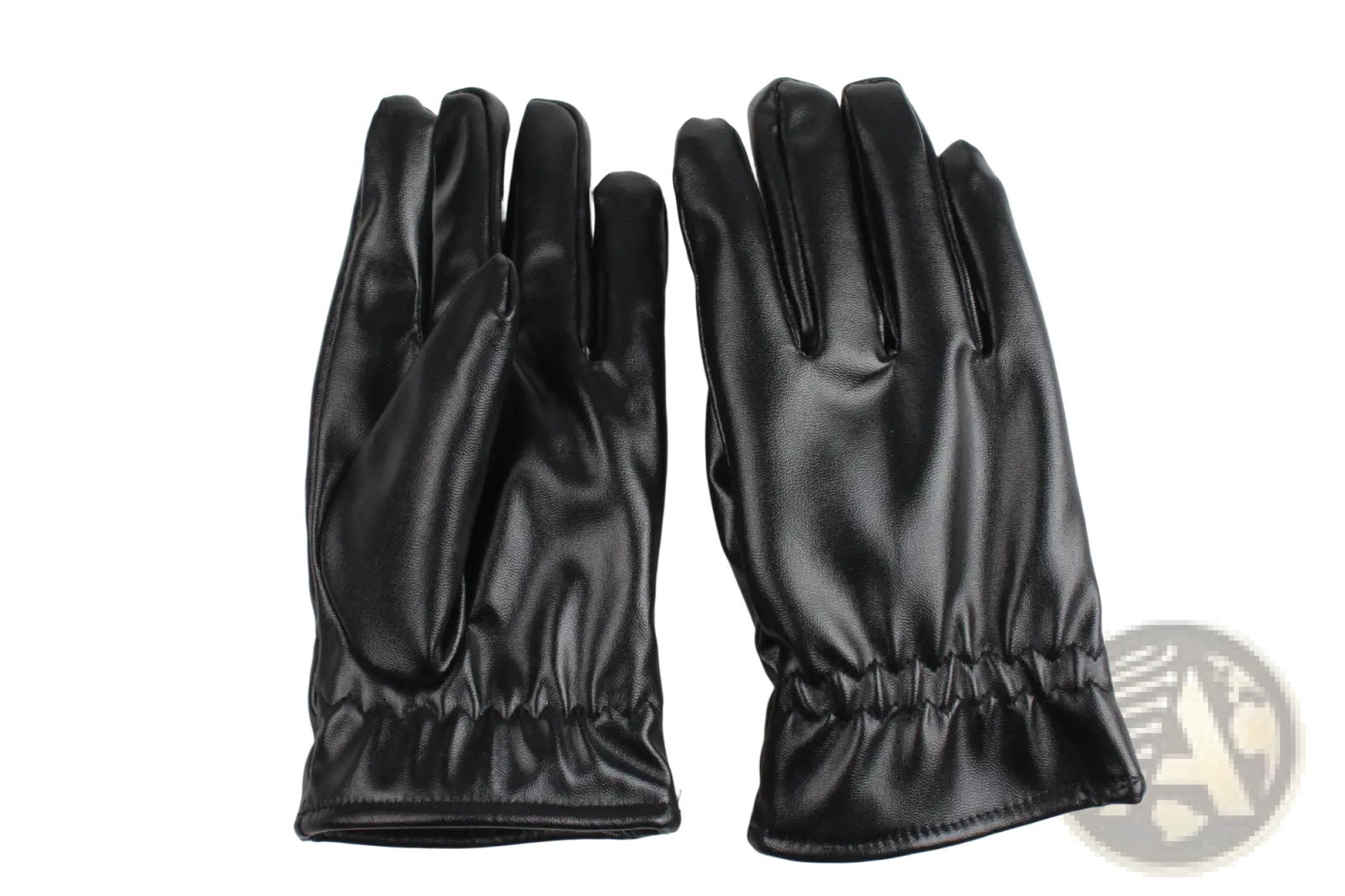 Black leather winter gloves unisex with smooth glossy finish and elasticated cuffs for warm windproof wear