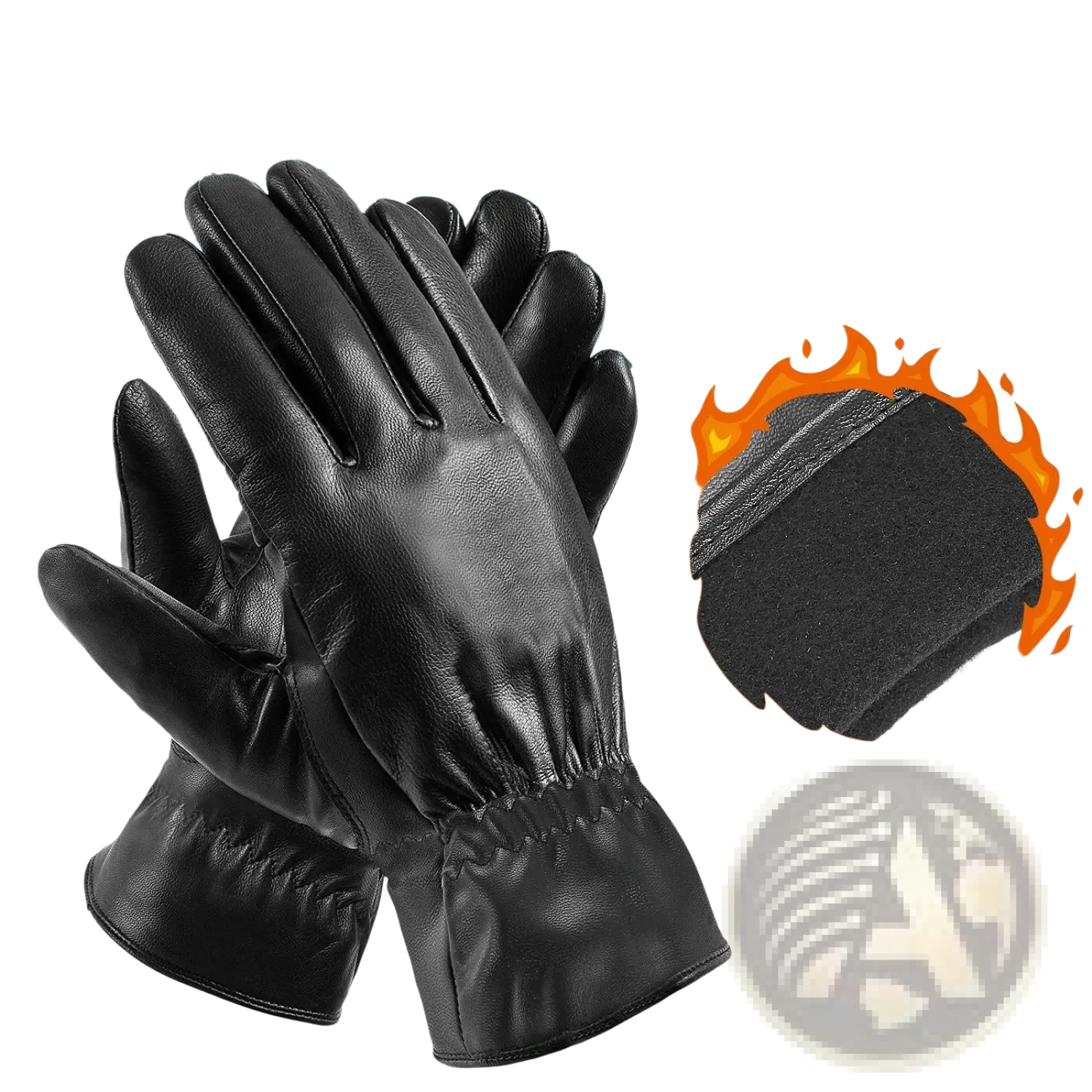 Black leather winter gloves unisex with soft napped fabric lining for extra warmth and windproof protection