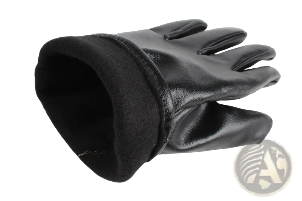 Black leather winter glove with soft fleece-lined cuff designed for unisex warm windproof use