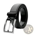 Black leather women dress belt 100cm with a silver-toned rectangular buckle for formal and casual wear