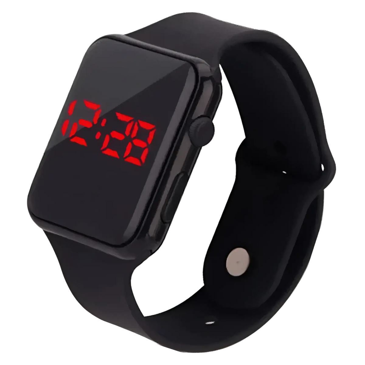 Black led digital sports watch with red display and black silicone wristband for active use