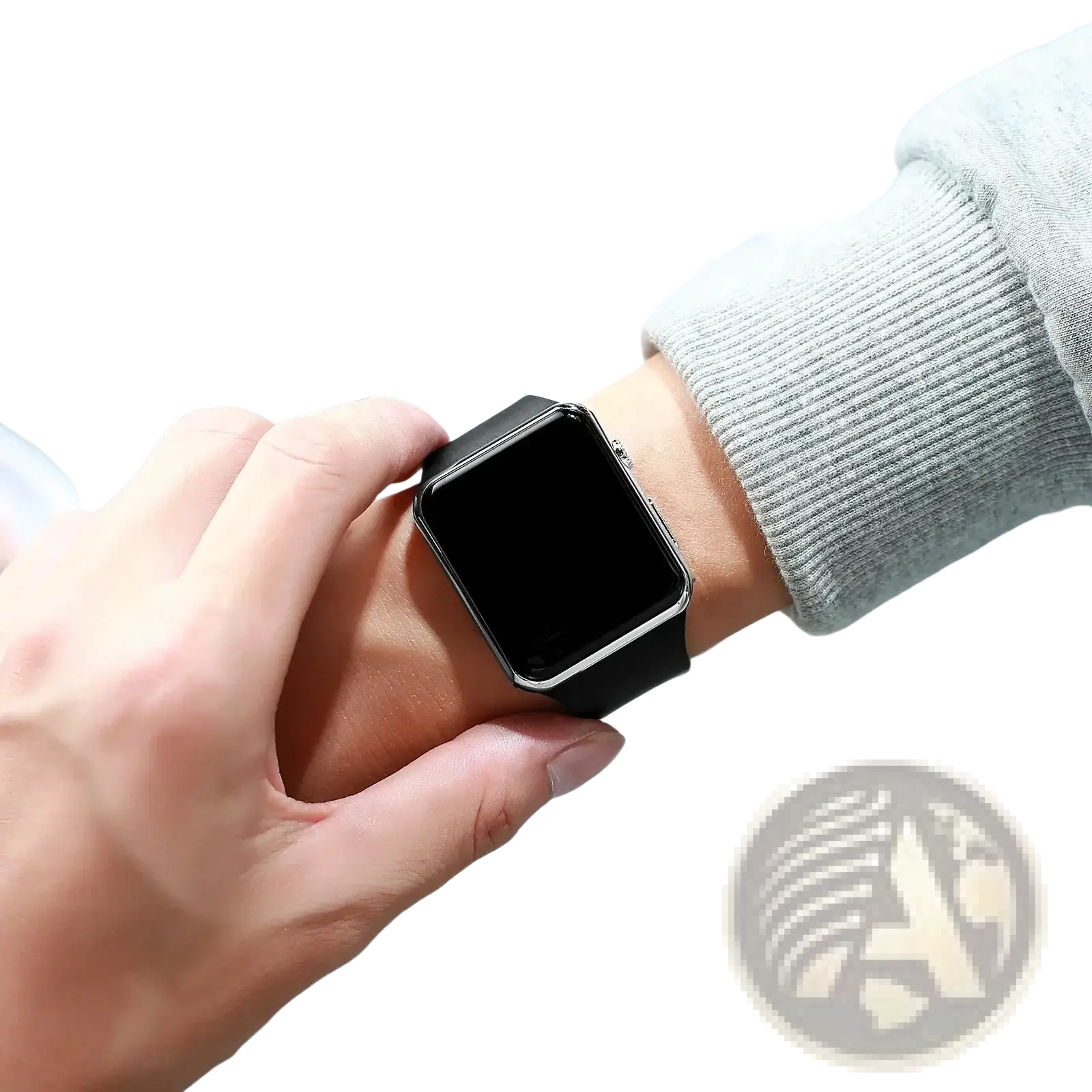 Black led digital sports watch with a sleek metallic frame and smooth black silicone wristband strap