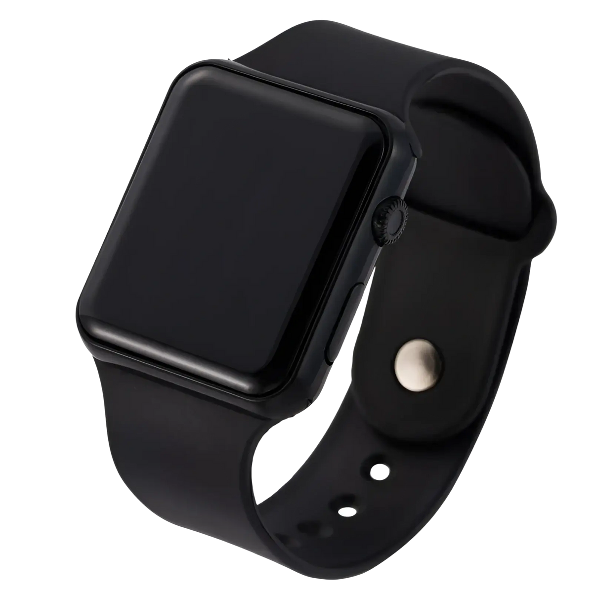Black led digital sports watch with a sleek rectangular screen and black silicone wristband for comfortable wear
