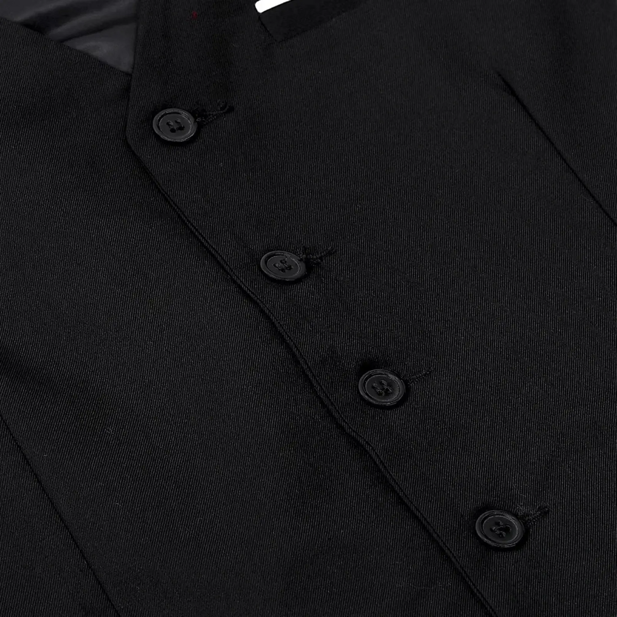 Black mens formal suit vest in black with subtle textured weave and matching buttons for business and wedding wear