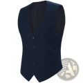 Black mens formal suit vest in sleek navy blue with v-neckline, five buttons, and two flap pockets for business or wedding use