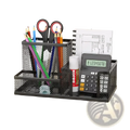 Black mesh desk organizer and pen caddy with 3-grid design, measuring 7.87 by 3.94 by 3.94 inches for office supplies