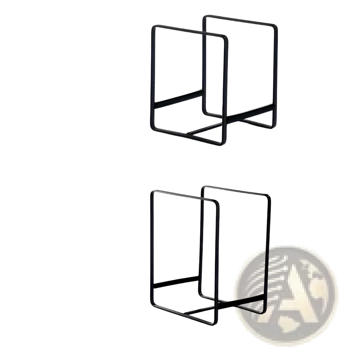 Black metal countertop dish rack with minimalist rectangular wire frame design for dish and plate organization