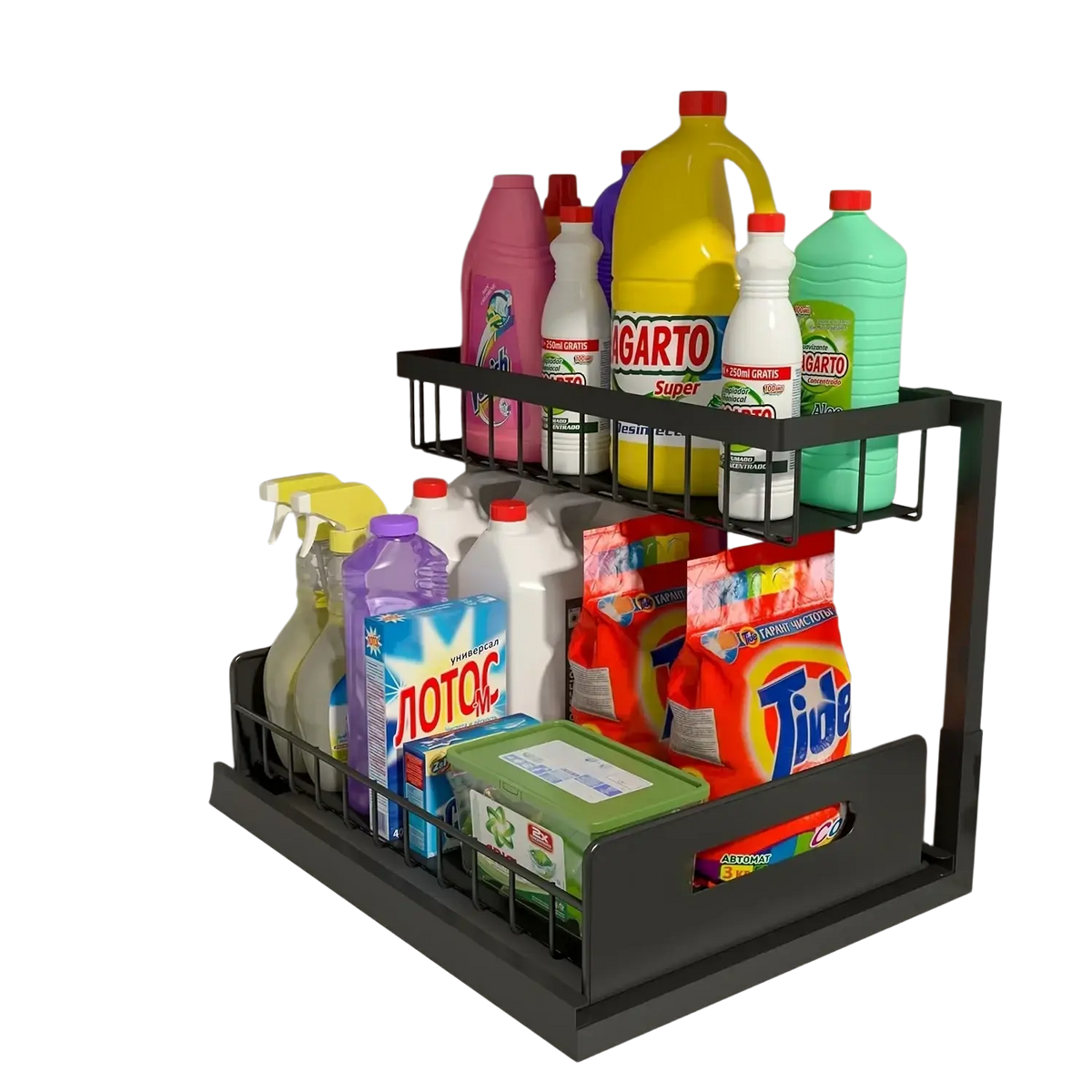 Black metal under sink organizer 2 tier rack with sturdy metal frame for efficient under sink storage and organization