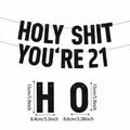 Black milestone birthday banner with bold uppercase black glittery lettering for 21st birthday party decoration