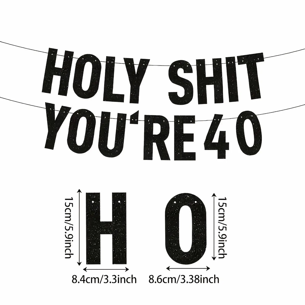 Black milestone birthday banner with black glittery holy shit youre 40 bold uppercase letters for party decoration