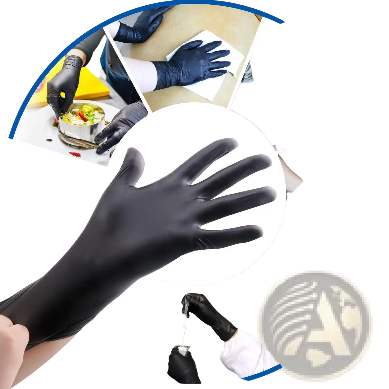 Black nitrile disposable protective gloves 100 pack showing smooth glossy finish on the front side