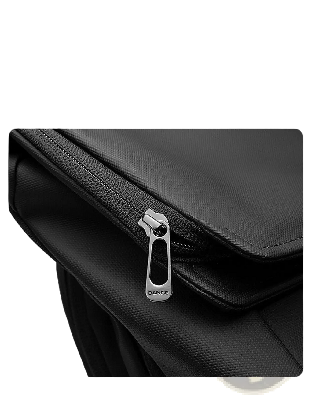 Black nylon business backpack large capacity 30l featuring textured fabric and silver bange zipper pull