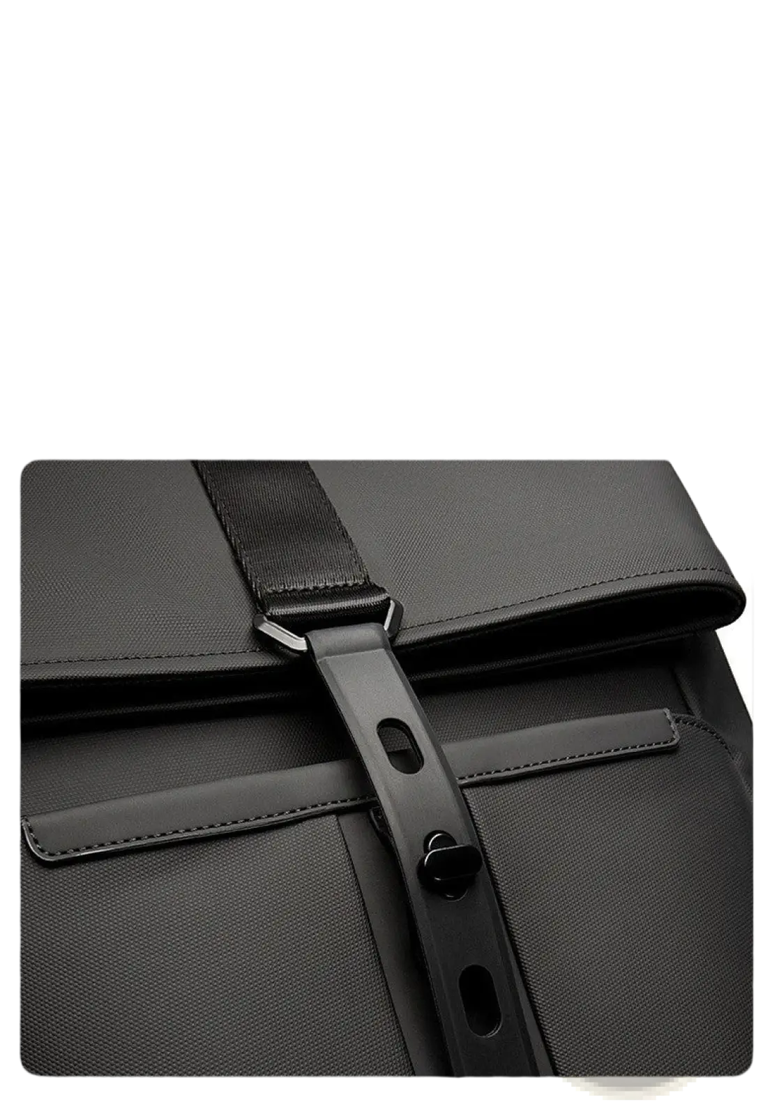 Black nylon business backpack with large 30l capacity and sleek minimalist design featuring sturdy black strap hardware