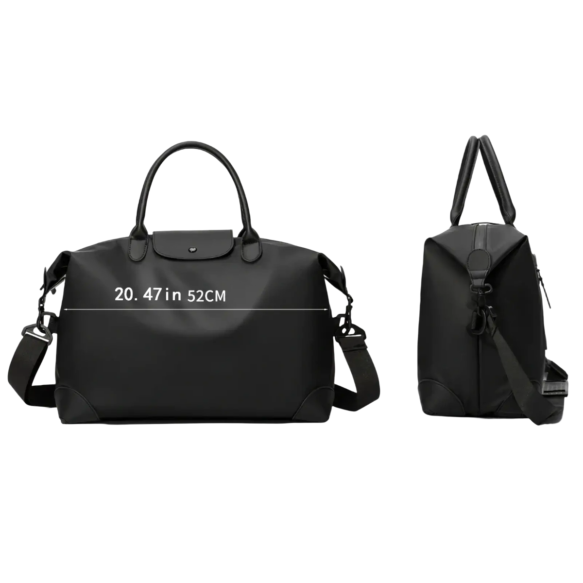 Black nylon travel duffle bag by Longchamp with durable fabric and structured design for reliable travel use