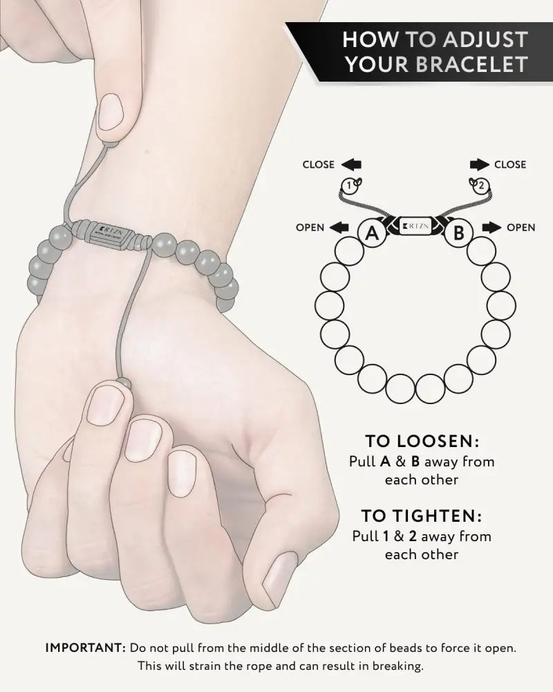 Aaa grade bali black obsidian gray beaded bracelet with metal clasp and adjustable rope ends for sizing