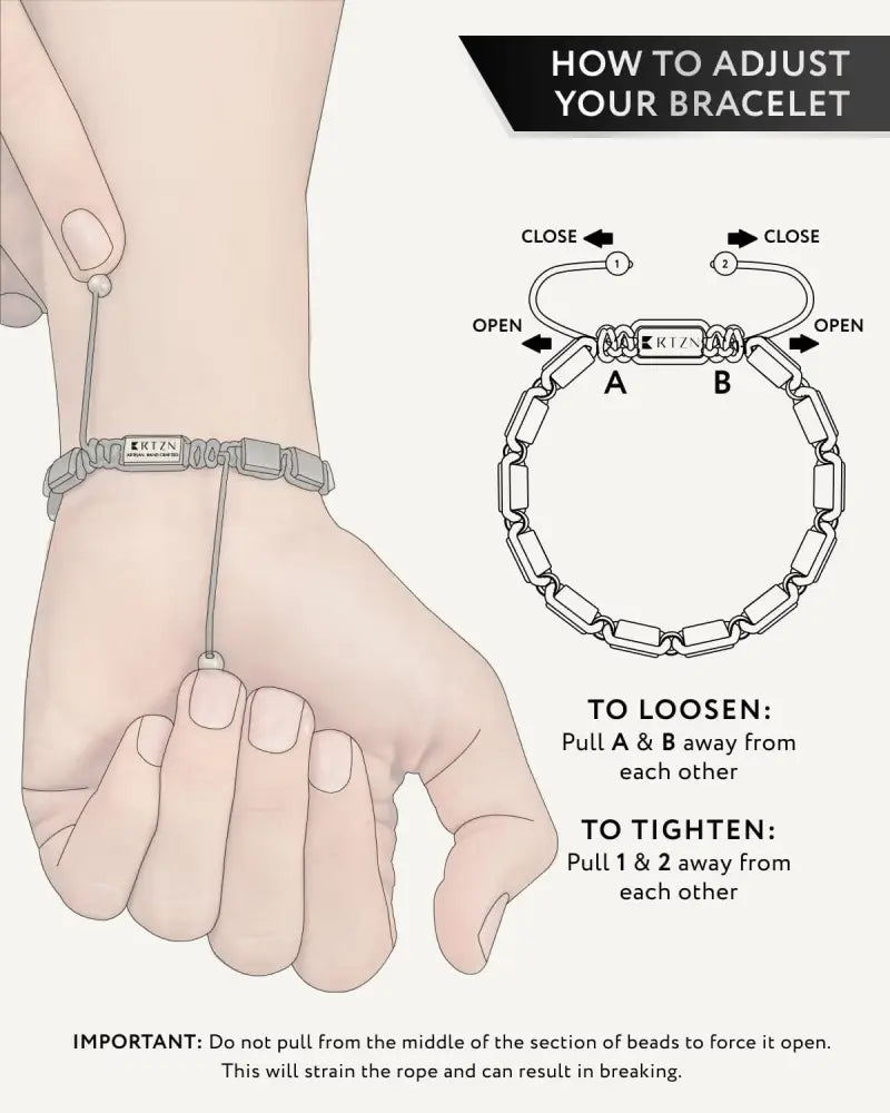 Gray braided rope bracelet with metal clasp and adjustable sliding beads from Havana black obsidian aa grade collection