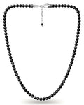 Black obsidian stainless steel beaded necklace with black beads and silver-toned clasp and chain