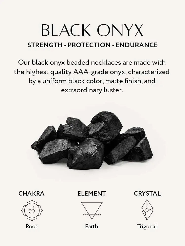 Black onyx beaded necklace with uniform matte finish deep black stones set in 316l stainless steel