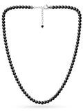 Black onyx beaded necklace in 316l stainless steel with silver toned clasp and chain detail