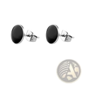 Black onyx oval stud earrings with sleek silver stainless steel frame perfect for elegant wear