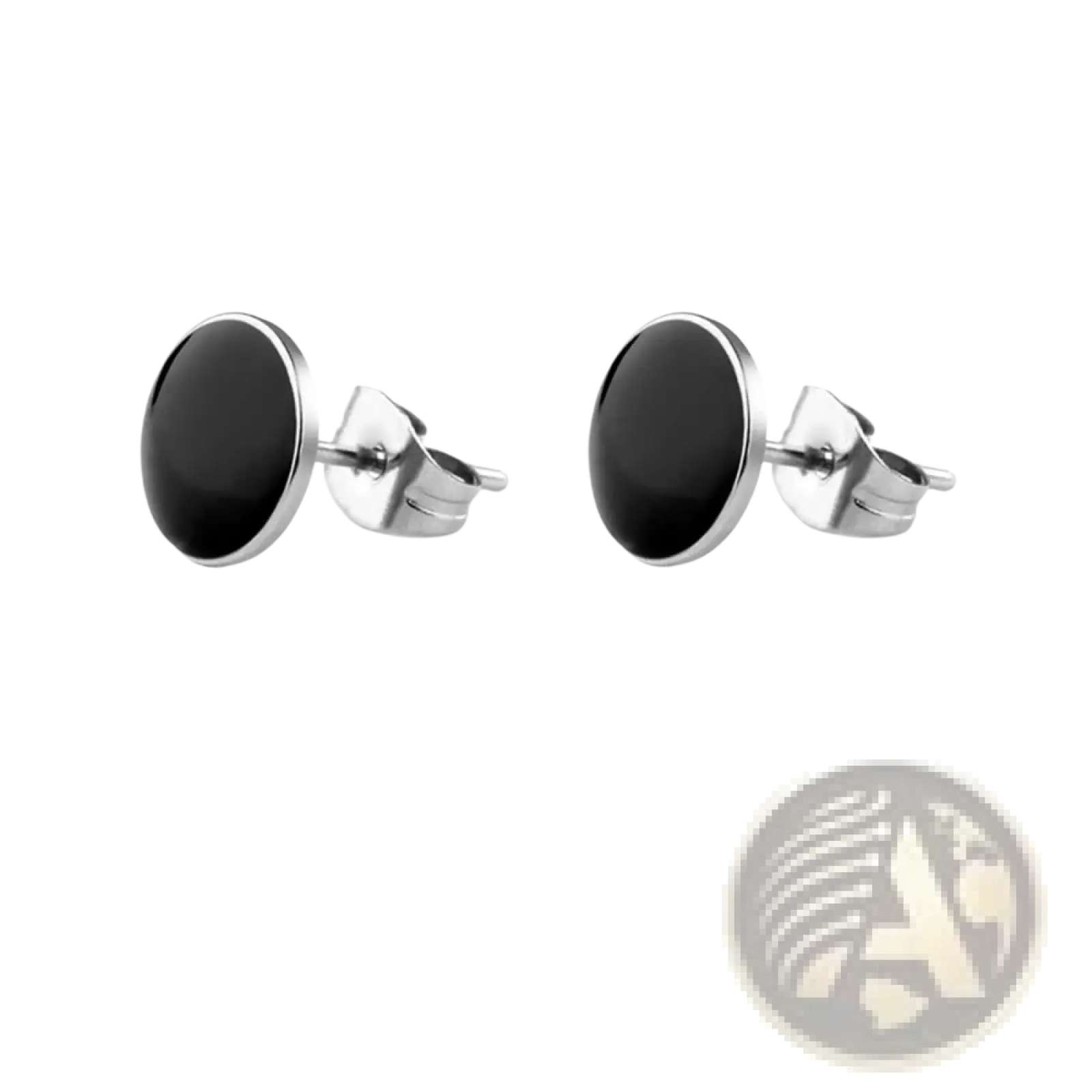 Black onyx oval stud earrings with sleek silver stainless steel frame perfect for elegant wear