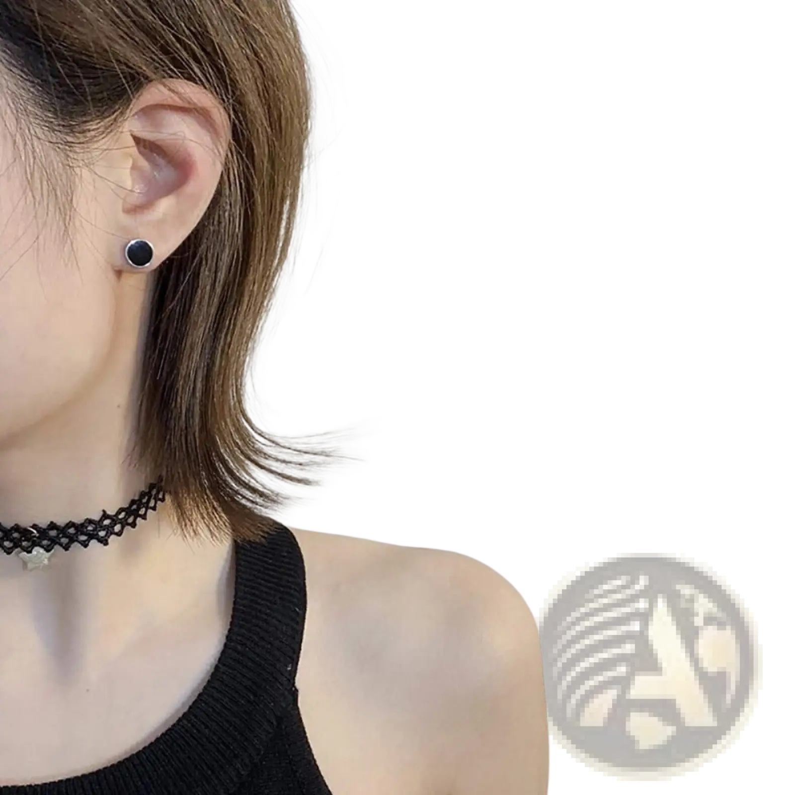 Black onyx oval stud earrings in silver stainless steel with smooth glossy black circular studs