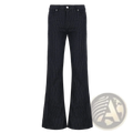 Black pinstripe flare jeans low waist denim with white vertical stripes and classic five-pocket design