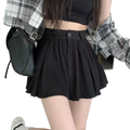Black pleated high waist summer shorts featuring a buttoned waistband and lightweight fabric for warm weather wear